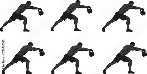 Kettlebell swing exercise illustration, strength training workout, fitness technique guide, gym posture, athlete movement, proper form, bodybuilding, health lifestyle