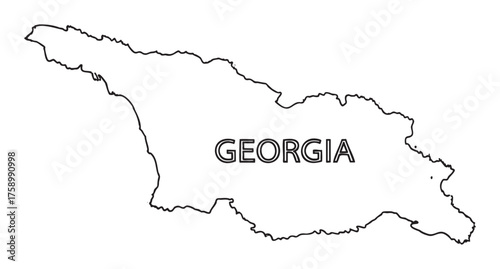 Black outline map of the country of georgia with the word "georgia" written in bold capital letters inside.