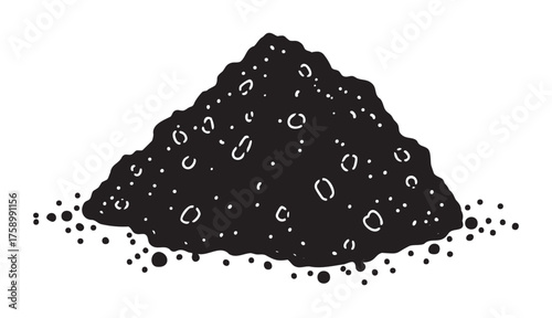 Black outline drawing of a pile of coal with textured surface and scattered pieces, depicting energy and industrial concepts.