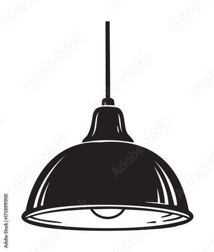 Black silhouette of a classic hanging pendant lamp with a dome-shaped shade and visible bulb.