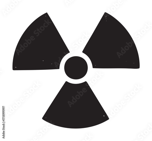 Black radioactive symbol with three blades around a central circle, denoting nuclear or hazardous materials.