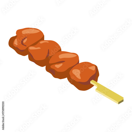 Yakitori chicken thigh skewer with sauce - flat vector illustration, Japanese food icon