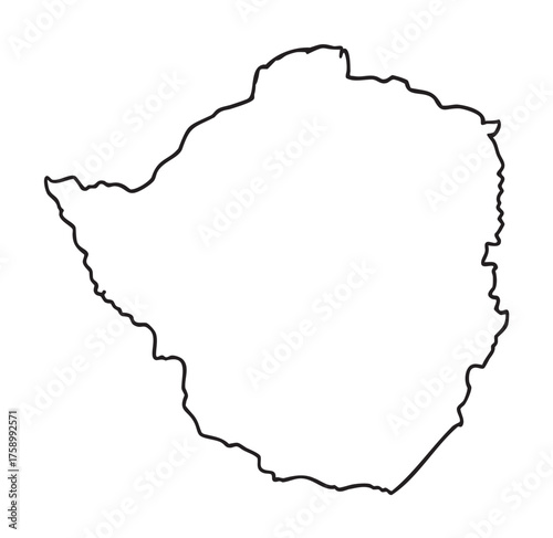 Black outline of the geographical shape of zimbabwe, emphasizing its borders and contours in a minimalistic style.