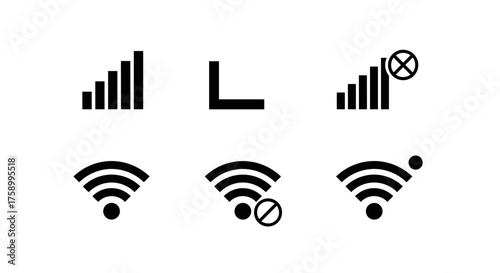 Essential connectivity symbols for UI design, wireless connection, signal strength icons, and technology themes