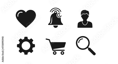 E-commerce interface elements for website design and online store app development featuring modern user icons