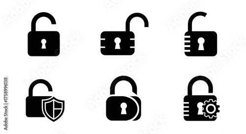 Unlocking security solutions, offering diverse padlock options for digital protection and safeguard technology icons
