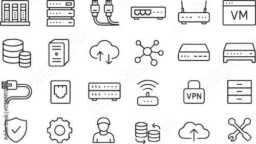 IT Infrastructure and Networking Line Icons Collection