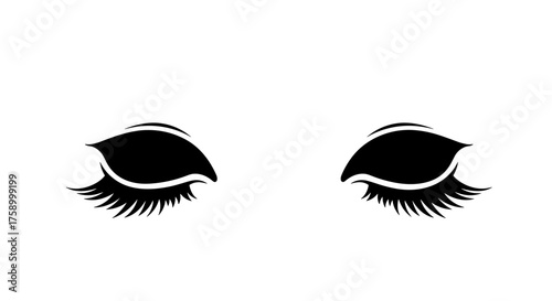 Sleepy eyes icon with eyeliner and lashes in black for beauty and sleep visuals