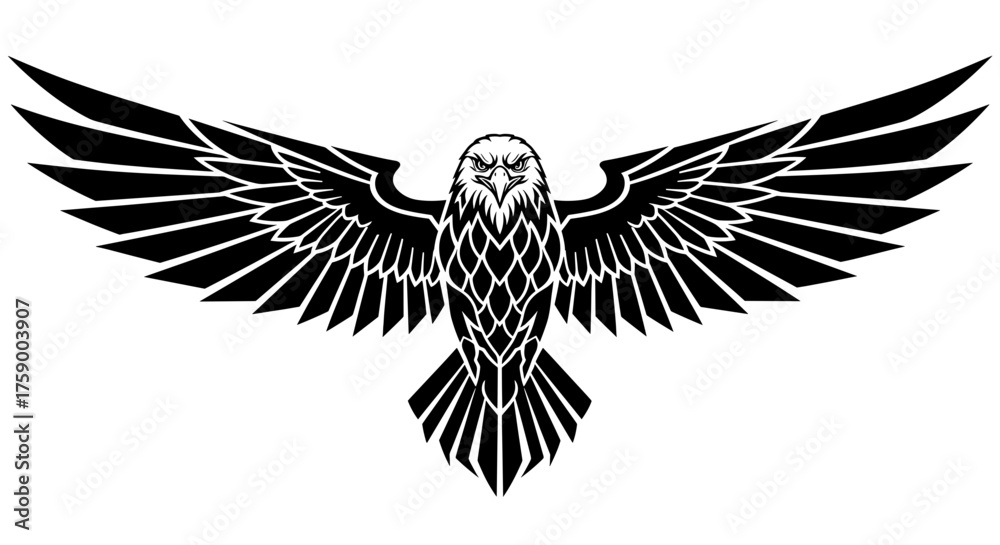 Naklejka premium Download black and white eagle vector illustration for logo design and printable artwork with spread wings