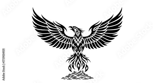 Phoenix rising tattoo design mythical bird illustration fantasy art phoenix vector rebirth symbol graphic