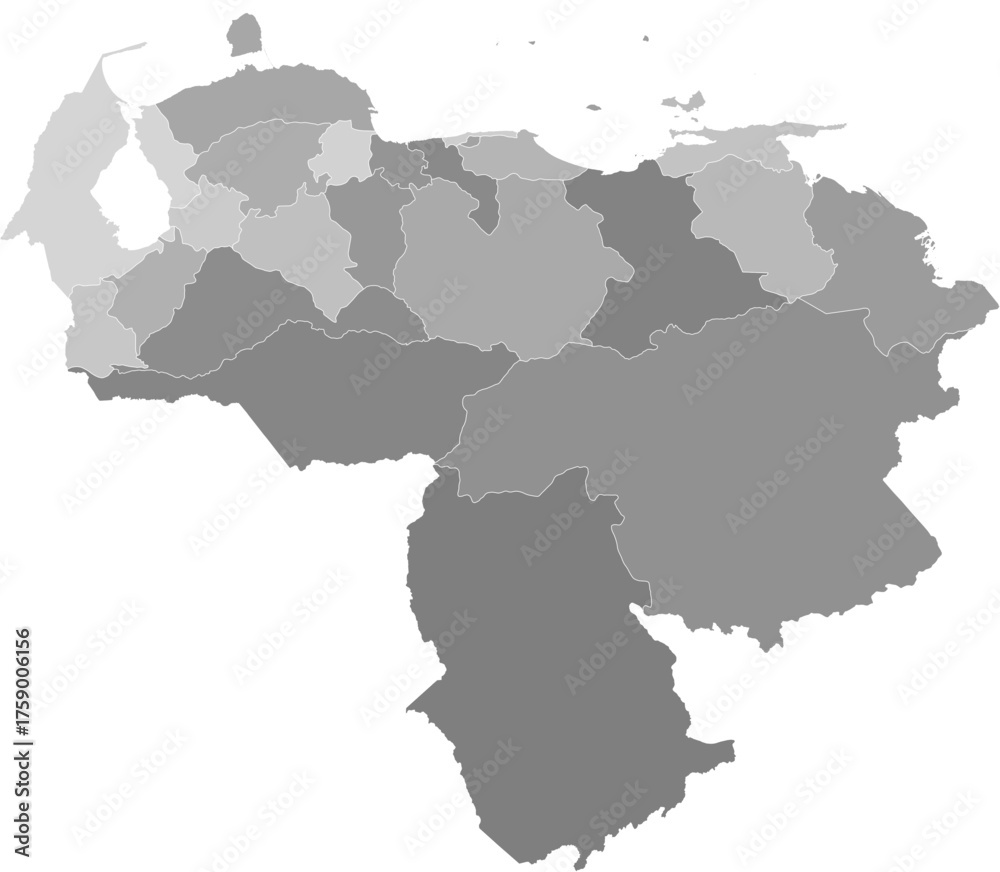 Obraz premium Venezuela administrative vector map with state boundaries (Web Mercator projection, PPT-compatible & fully editable)
