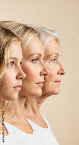 Human age portrait: youthful face, grown figure, senior body, childhood phase, adult moment, old presence, life cycle, temporal flow, personal transition, visible shift, aging mark, generational