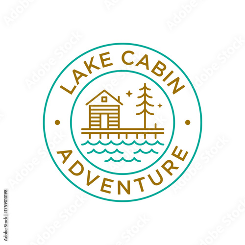 Vintage Retro Lake Cabin Log House Emblem Badge Logo Design