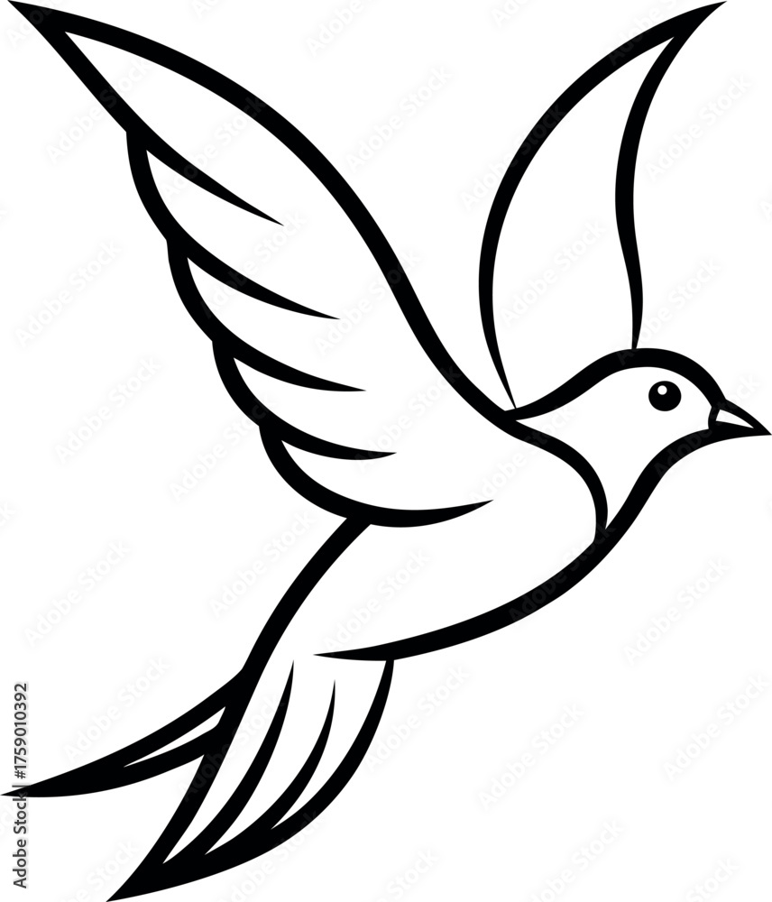 Fototapeta premium Elegant Stylized Line Drawing of Flying Bird in Motion