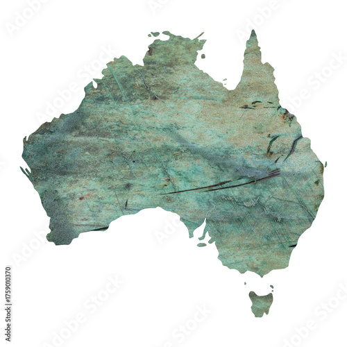 map of Australia on grunge green colored old metal surface	
