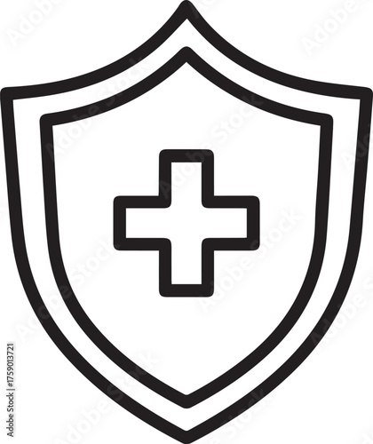 Essential healthcare shield icon for medical protection, modern security solution for health, insurance emblem, clean line art for safety assurance