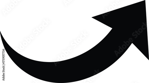 Black Curved Arrow Pointing Up on White Background vector illustration