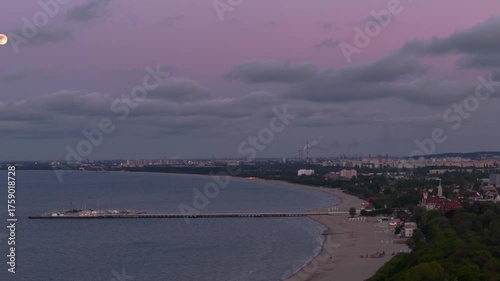 Wallpaper Mural Full moon over the Bay of Gdansk in Sopot at dusk, Poland. Torontodigital.ca