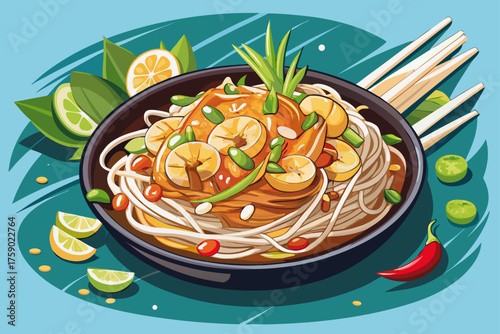 Tender rice noodles dance in the Pad Thai with a wonderful combination of shrimp, peanuts, bean sprouts and tamarind sauce. This national dish of Thailand combines sweet and sour taste in a poetic bal