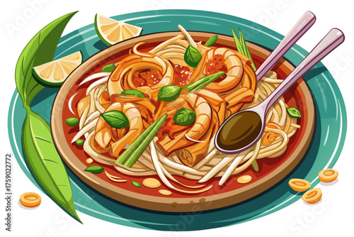 Tender rice noodles dance in the Pad Thai with a wonderful combination of shrimp, peanuts, bean sprouts and tamarind sauce. This national dish of Thailand combines sweet and sour taste in a poetic bal