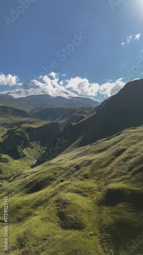 Aerial view of the mountainous terrain. Landscape and nature of the North Caucasus
