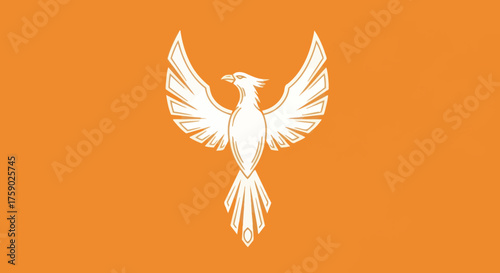 Graphic Phoenix soars in silhouette on solid background. Possible use emblem, logo