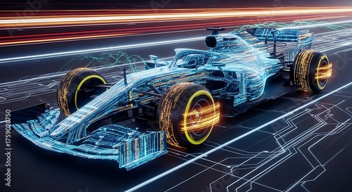 F1 Racing Car Made of Digital Data Streams for Performance Analytics
