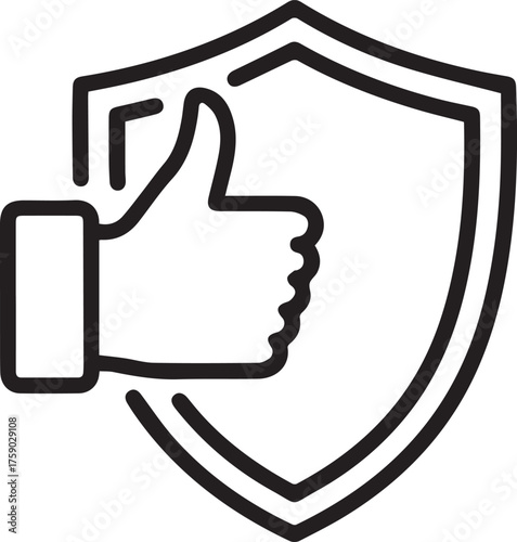 Thumbs up inside of a shield for security and approval, signaling excellent choice, safety, or agreement with confidence; a modern icon for trustworthy solutions