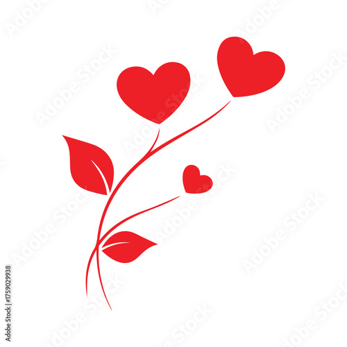 Delicate red heart shaped flowers blooming on a thin stem with leaves