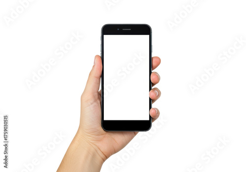 Wallpaper Mural Hand holding a black smartphone isolated on transparent background, mobile device mockup for app presentation and responsive design Torontodigital.ca