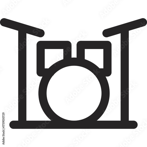 A stylized black outline icon representing a drum set with two tom-tom drums and a bass drum on a clean transparent background suitable for music-related designs and digital art