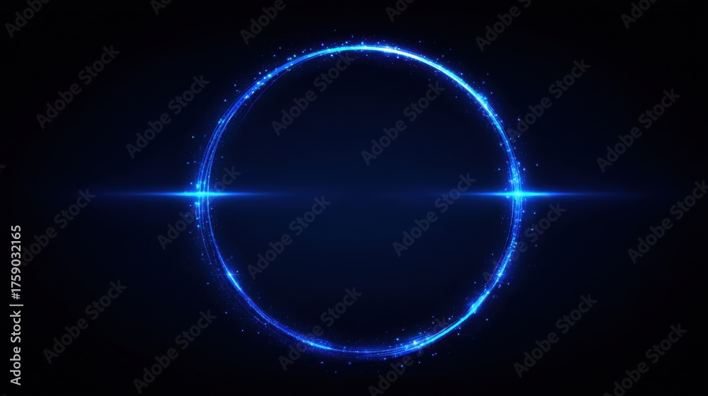 Obraz premium Vibrant Blue Light Circle with Sparkling Effects on a Dark Background for Abstract Design and Creative Projects