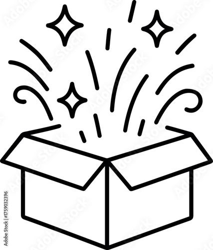 Vector open box with stars and lines radiating outward in a celebratory or magical manner