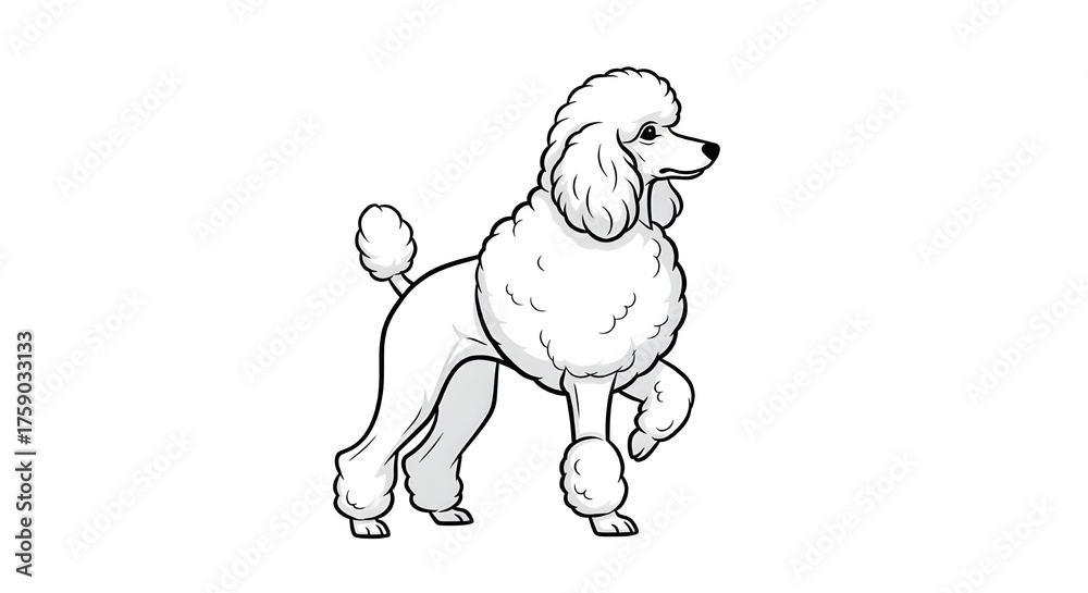 Fototapeta premium Elegant white poodle striking a pose with its signature fluffy coat and dignified stance, perfect for pet-related projects