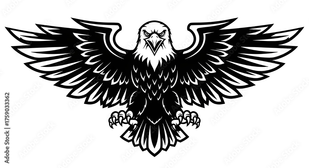 Obraz premium Powerful eagle spread wings emblem, symbolizing freedom, strength, and national pride for impactful branding and design projects