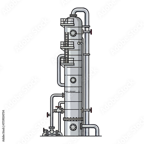 Distillation column in chemical industry for separation of liquids