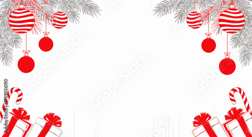 Festive Christmas Decorations with Ornaments, Gifts, and Candy Canes on a White Background for Holiday Season