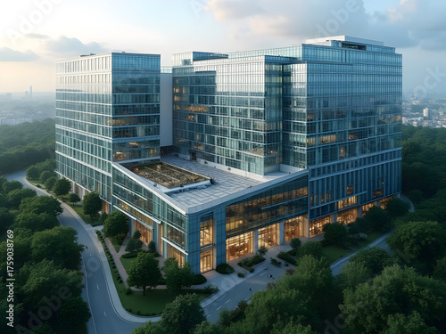 Drone shot of modern corporate building