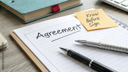 Wallpaper Mural Document on Agreement with Pens and Sticky Note on Desk Surface Torontodigital.ca