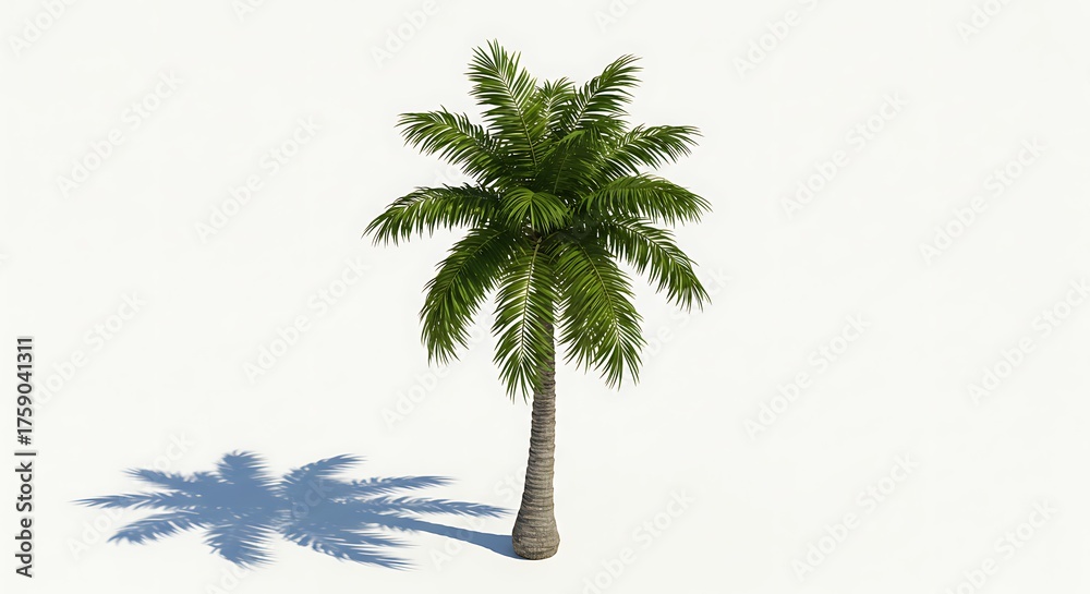 Obraz premium Isolated palm tree with shadow on white background for tropical themes