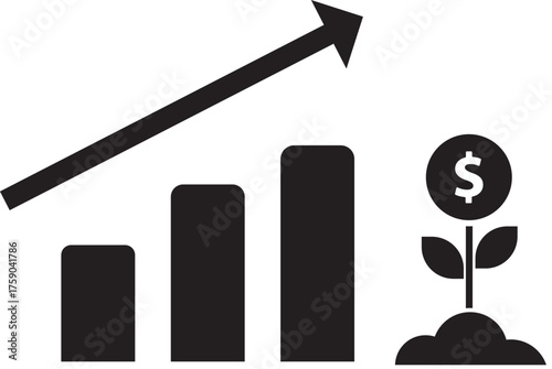 Financial progress chart and investment growth icon