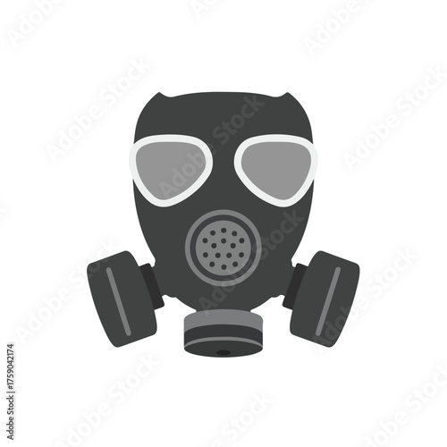 Black gas mask on white background. Suitable for prepper, pandemic, safety, and pollutionthemed designs. Ideal for posters, websites, and articles.
