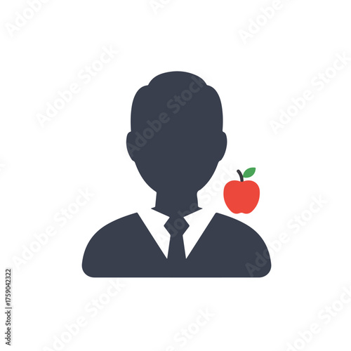 Silhouette of a person with red apple next to head in a symbolic representation of health, nutrition, and wellness concepts.