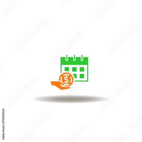 Vector illustration of calendar and hand give the money. Symbol of wages. Icon of salary.