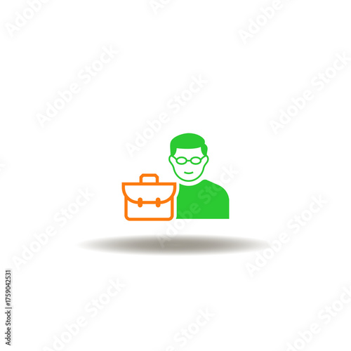 Vector illustration of person with briefcase. Symbol of job. Icon of man and portfolio.