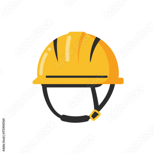 Yellow construction hard hat with black straps for safety on construction sites. Perfect for safety posters or construction industry websites.