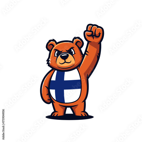 Bear with Finnish Flag Raising Fist A Symbol of National Pride and Solidarity