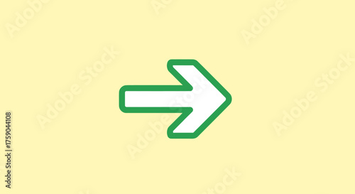 A right-pointing white arrow with a green border on a pale yellow background