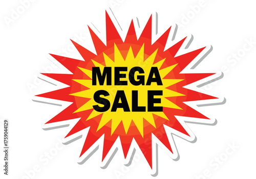 Explosive Mega Sale Burst Starburst Shape with Bold Text Announcing Big Discounts and Special Offers