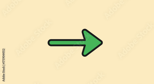 Right arrow, green fill, black outline on a light yellow background